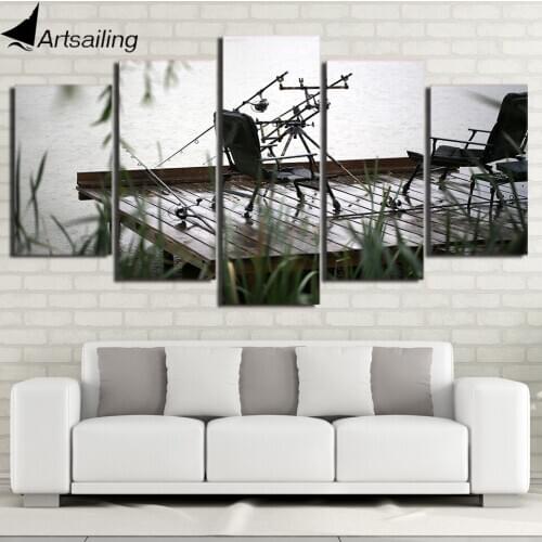 HD Printed 5 Piece Canvas Art Fishing Chair Painting Framed Modular Wall Pictures for Living Room Decor Free Shipping CU-2415A