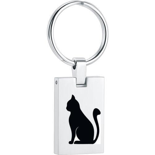 IJK106 Stainless Steel Pet Palm Feet Memorial Ash Keepsake Cremation Jewelry,Rectangle&Round Pet Urn Keychain for Cats Ashes