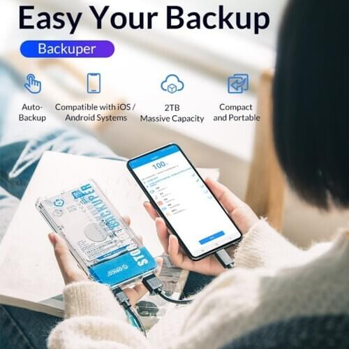 ORICO 2.5 inch Portable Backuper External HDD SSD Case Hard Drive Enclosure Auto Backup Device One Touch Backup for Cell Phone