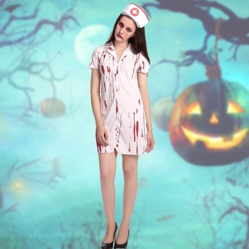 Cosplay Costume Zombie Nurse Dress With Hat Cosplay Of Scary Hospital For Women Halloween Party Game One Size d88