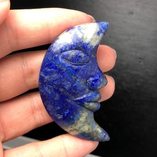 Beautiful Natural Lapis Lazuli Crystal Moon Face Hand Carved And Polished Rare Gemstone Home Decoration Collection