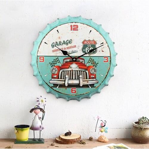 Creative Metal Wall Clock Modern Design Retro Beer Bottle Cap Wall Decor Art Decor for Bar Cafe Iron Hanging Clocks Wall Watch