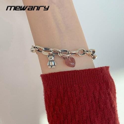 Mewanry 925 Sterling Silver Bracelets 2021 Trend Vintage Little Bear Sweet Pink Pendant Party Jewelry Gifts Girls Accessories