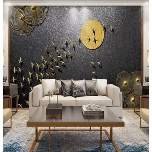 Custom wallpaper mural modern minimalist golden embossed lines light luxury fashion style wall