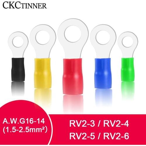100Pcs A.W.G 16-14 RV Crimp Terminal Insulated Ring Wire Connectors Wiring Terminals Circular Round Cold Press Cable End Connect