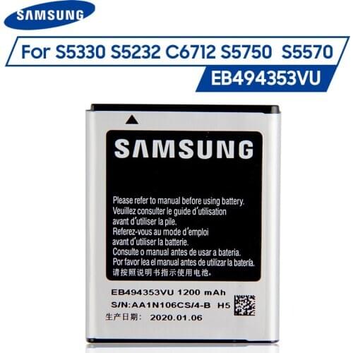 Original Samsung Battery EB494353VU EB494353VA Samsung S5330 S5232 C6712 S5750 GT-S5570 i559 S5570 Replacement Batteries 1200mAh