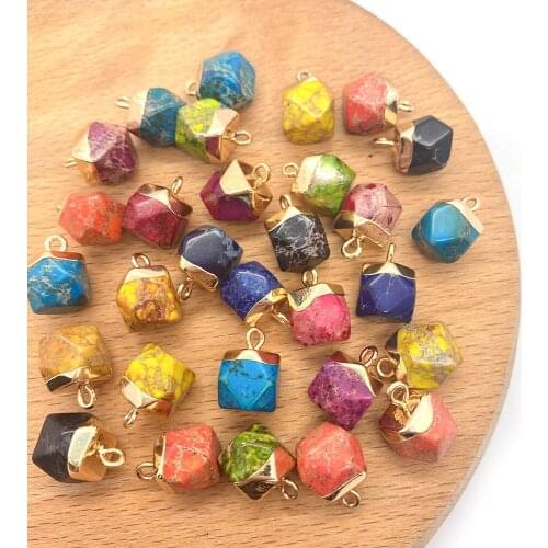 2pcs/pack Gold Plated Edge Turquoise Charms Natural Semi-precious Stone Pendants DIY for Making Necklace Earrings 9x13mm Size