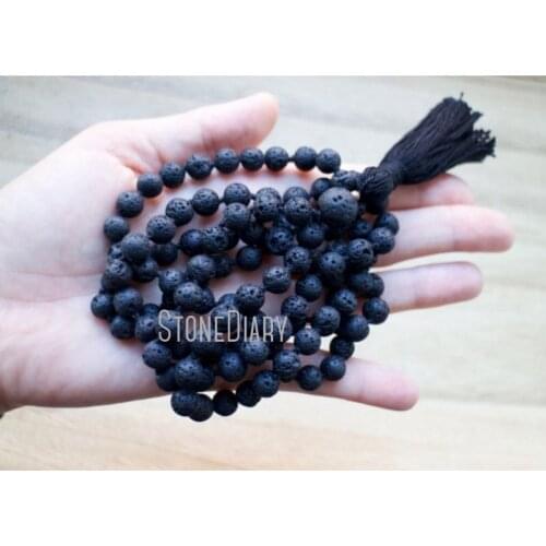 MN36782 All Black Lava Stone Mala 108 Healing Crystals For Staying Grounded Courage And Releasing Emotional Attachment