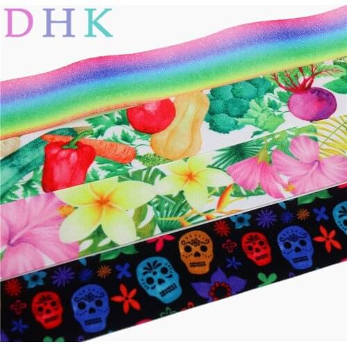 DHK 1.5'' 5yards skull vegetable flower gradient color printed grosgrain ribbon Accessory hairbow headwear DIY 38mm C1376