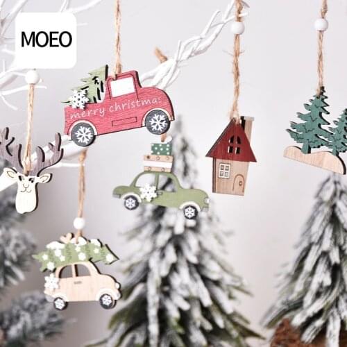 Christmas wooden decoration pendant creative Christmas car deer Christmas tree pendant carved wood chips christmas accessories