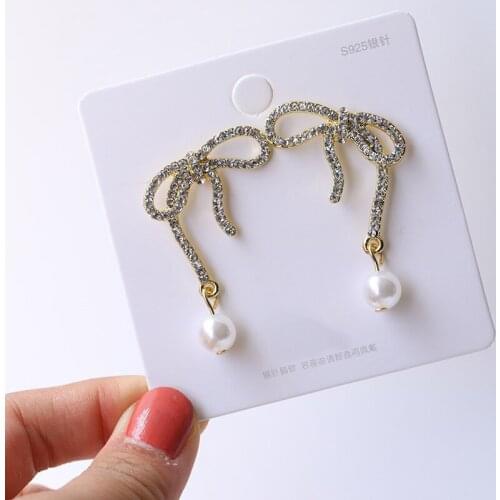 Sweet Girl Ear Studs Crystal Bowknot Pearl Super Fairy Exquisite Wild Temperament Earrings Women Fashion 2020 New Earrings