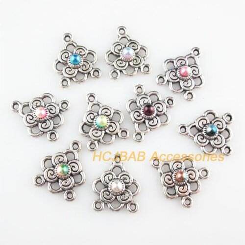 20 New Heart Charms Mixed Acrylic Flower Connectors Tibetan Silver Tone 17x20mm