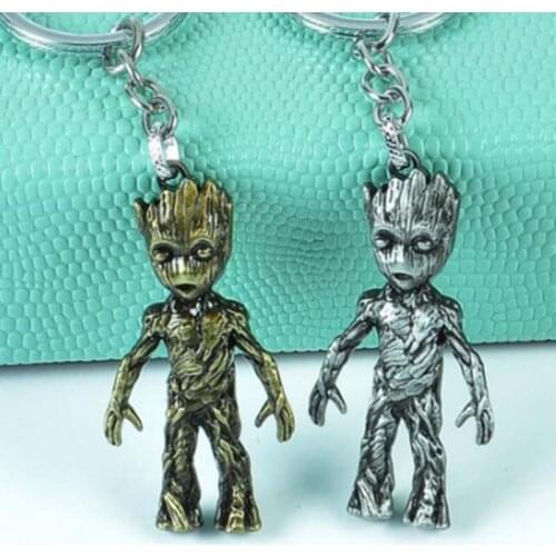 THLIVEOU ZAntique Bronze Zinc Alloy Groots Tree Man Figure Toys Keychain Pendant Antique Silver Creative Key Ring Pokemon