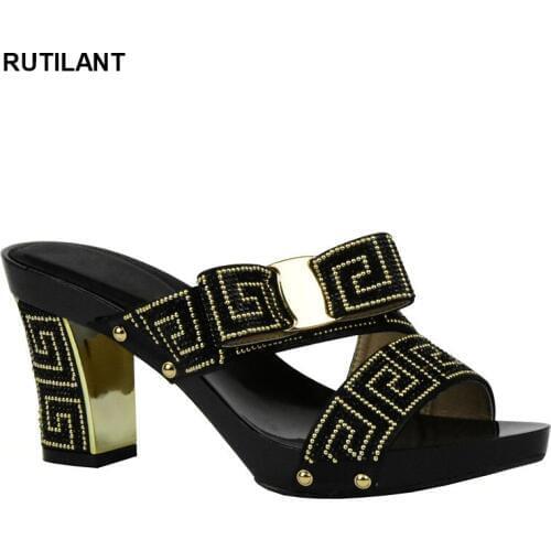 Black Italian Ladies Sexy High Heels Pumps New Arrival Colorful Rhinestones Design Ladies Pumps African Sandal Shoes for Party