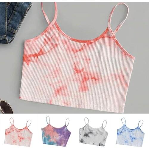 Camisole Crop Top Fashion Summer Tank Top Colorful Spaghetti Strap Sleeveless Casual Hot Tie-dye Tops Women Round Neck Vest