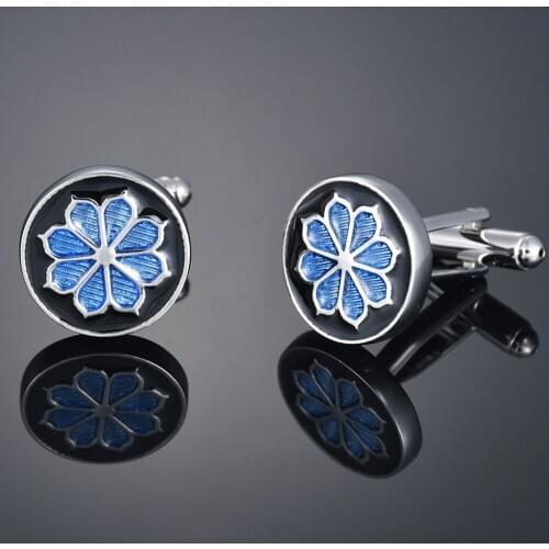 Roud High Quality Classical Blue Flower Shirt Cufflinks for Mens French Cuff Buttons Cuff Links Gemelos Abotoaduras Jewelry