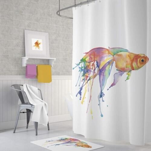 Zethome Goldfish Shower Curtain 180 x 200 cm Digital Print Modern Design Polyester Fabric Waterproof Washable Mould (71" x 78")