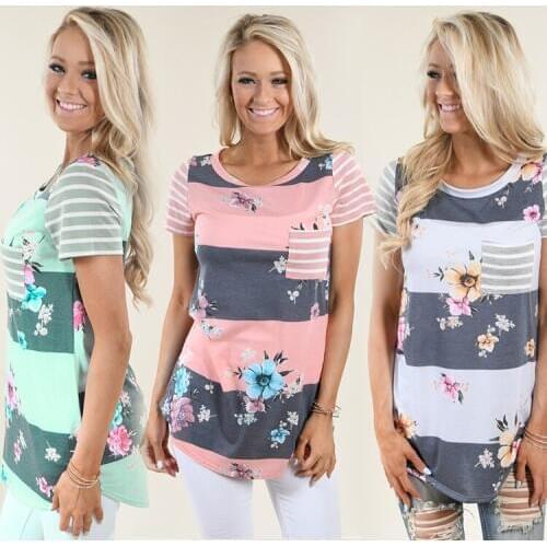 COLDKER woman casual shirt o neck regular short sleeves summer cloth for ladies print tops female