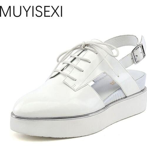 Summer Slingbacks Women Platform Shoes Casual Genuine Leather Woman Creepers Sapato Feminino Creepers black white HL99 MUYISEXI