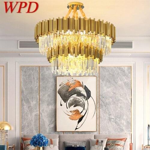WPD Gold Chandelier Crystal Pendant Lamp Postmodern LED Light Fixture for Home Living Dining Room