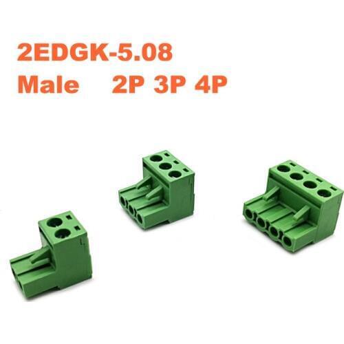 100pcs Pitch 5.08mm 2/3/4P Screw Plug-in PCB Terminal Block 2EDGK 2EDGRC 2EDGVC Male/Female Pluggable Connector