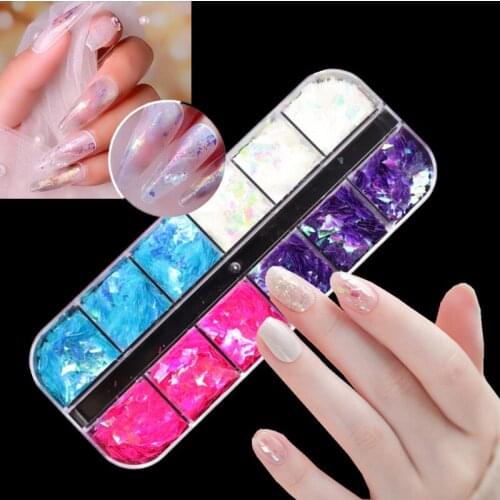 12 Grids Holographic AB Nail Glitter Flake Sparkly Sequins Irregular Paillette Polish Manicure Nail Art Decoration Accessories