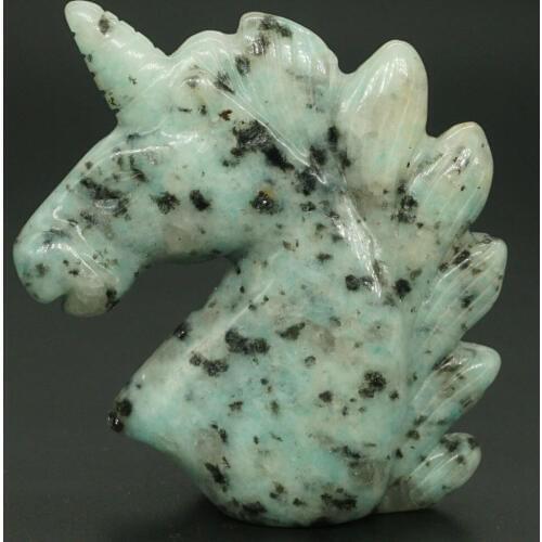 2" kiwi Stone Unicorn Head Stone Figurine Healing Crystal Gemstone Statue Decor