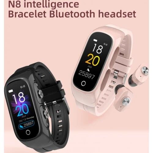 2 in 1 N8 Smart Watch TWS Earphone True Wireless bt5.0 Earphone Bracelet Heart Rate and Blood Pressure Smart Bracelet
