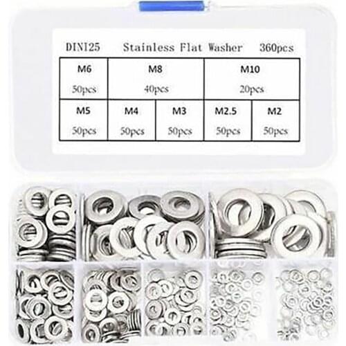 360 Pcs Stainless Steel Flat Washer Sealing Ring Washers Assortment Set 8 Sizes For Home Decor Accessories