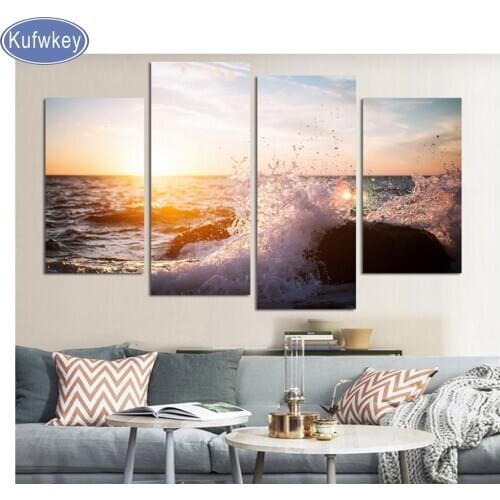 5d Diamond embroidery,diy diamond Painting 4pcs set Seascape Wave rhinestone 3D picture cross stitch pattern Home decoration