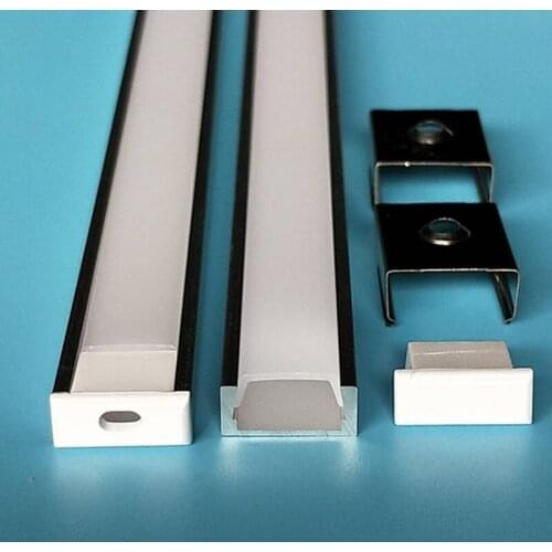 Free Shipping 2.5m/pcs Flat Shape Clear& Frosted Cover LED Aluminum Profile For LED Strip Bar Light with End Caps and cover