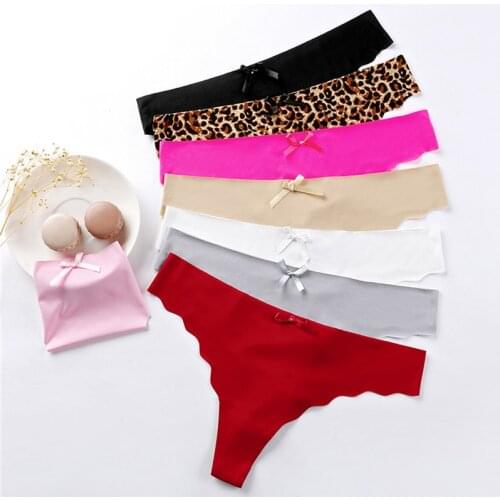 Seamless Underwear Panties Thong Sexy String Intimate Leopard Print Super Thin Ice Silk Wholesale Low-rise Underpants