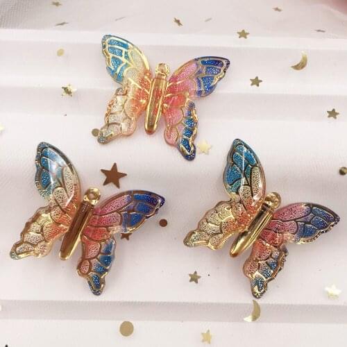 Shiny Colorful Butterfly Flat Back Rhinestone Appliques 50pcs DIY 1 Hole Bead Wedding Decoration Home Craft Christmas Gift W912