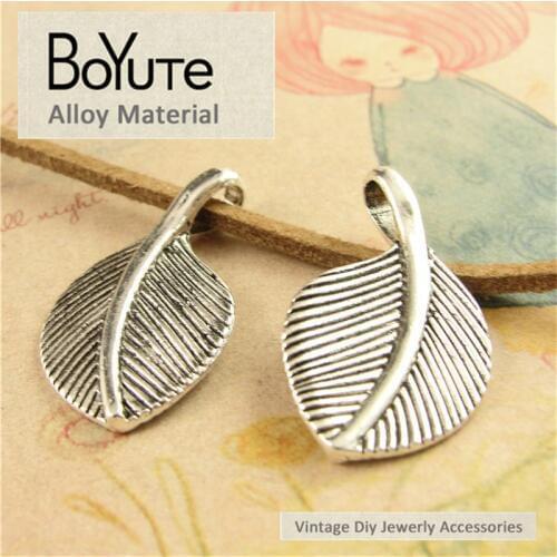 BoYuTe (50 Pieces/Lot) 16*28MM Antique Bronze Silver Plated Metal Leaf Charms Diy Jewelry Findings Accessories fit Bracelets