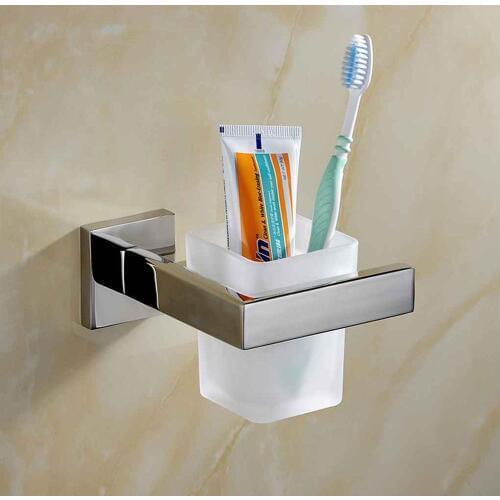 Toothbrush Holder Silver Waterproof Bathroom Accessories Stainless Steel Cup Glass Gargle Tooth Mug Square Toothbrush Shelf