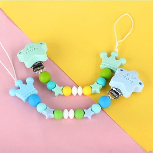 Baby Teething Pacifier Clip Necklace Star Food Grade Silicone Baby Teether Bracelet Newborn Soother Clips Dummy Holder Chain