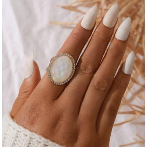 Docona Charming Colorful Opal Stone Rings for Women Luxury Rhinestone Metal Alloy Trendy Men Jewelry Accessories серьги 15134