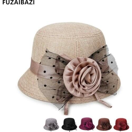 FUZAIBAZI New Elegant Noble Flower Decoration Fedoras For Womens Autumn Fashion Party Sombrero Panama Ladies Brands Casual Hat