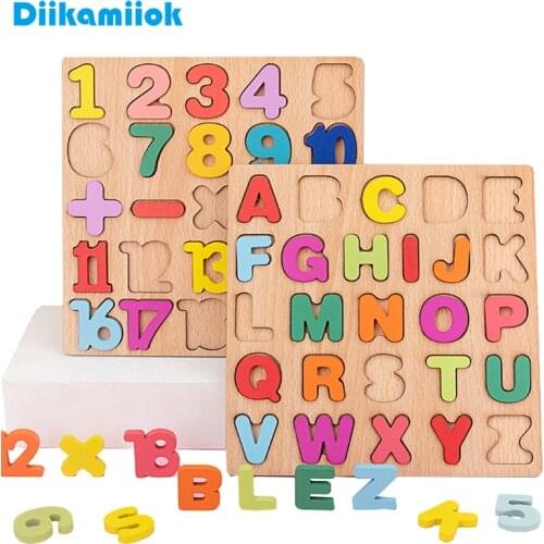 New Wooden 3D Puzzle Toy Kids English Alphabet Number Cognitive Matching Board Baby Early Educational Learning Toys for Children