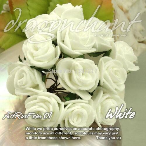 Free Shipping 20mm Head PE Rose Foam Flower Bouquet Solid White Color Scrapbooking Artificial Rose Flowers(144pcs/lot)
