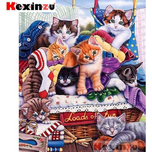 Kexinzu Full 5D DIY Square/Round Drill Diamond Painting "Basket cat" Diamond Embroidery Cross Stitch 3D Decor Gift K@#545556
