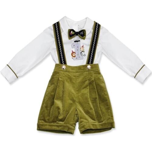 Baby Rompers Fall Corduroy Boys Spanish Infant Kids long sleeve shirt+ Overall Bloomers Jumpsuit Lovely Strap Fashion
