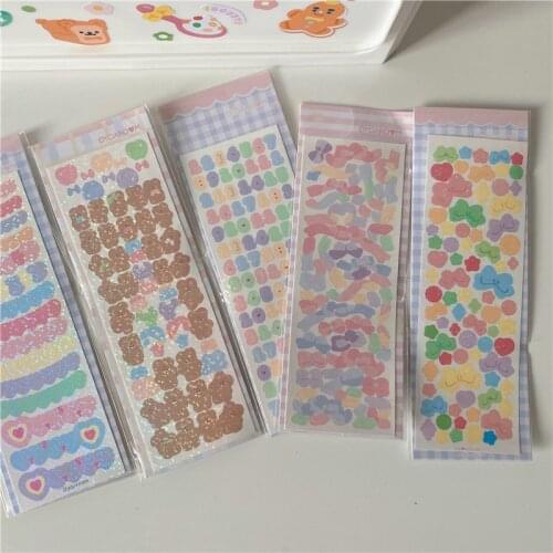 Korean Digital Cute Bow Sequined Laser Sticker Ins Idol Card Album Stationery Happy Plan Deco Sticker Art Supplies