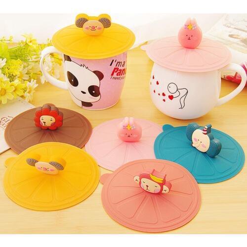 Mug lid 10.8cm Reusable Cartoon Animal Heat Resistant Silicone Leakproof Dustproof Sealed Coffee Tea Mug Sealing Cup Lid Cover
