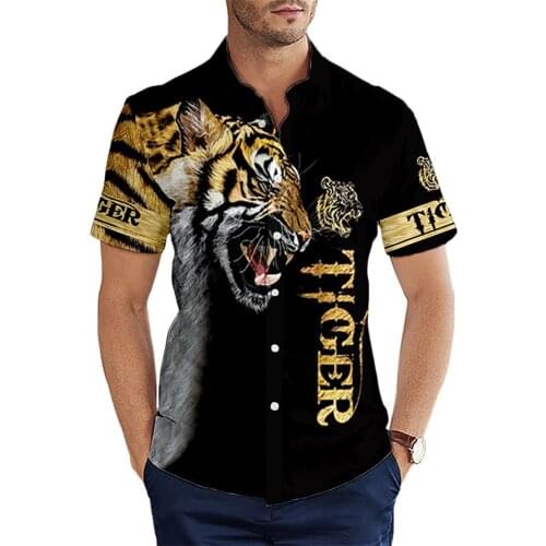Fashion mens Shirt Summer Casual Beach Short Sleeve Shirt Tiger Pattern 3D Printing Unisex Tops CS06