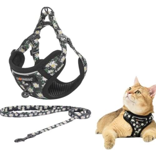 Reflective Cat Harness and Leash Set Escape Proof Small Cat Vest Harness with Bell Soft Mesh Adjustable Walking for Kitten