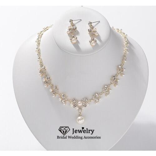 CC Wedding Necklace and Earring set for Women Bride Party Fashion Jewelry 2pcs Pearl Drop Earring Engagement Accessories TL130