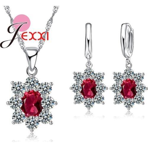 925 Sterling Silver Charm Jewelry Set Top Quality Cubic Zircon Oval Stone Crystal For Women Pendant Necklace Earrings