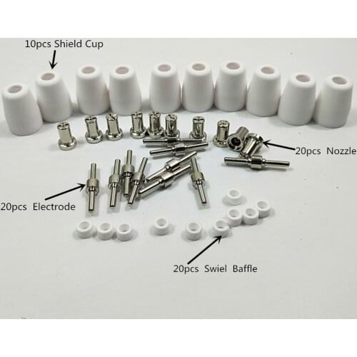 70pcs Plasma Cutting Torch Consumable Cutting Extended Long Shield Cup Swirl Baffle 40A PT31 Plasma Torch Tip Electrode Nozzle