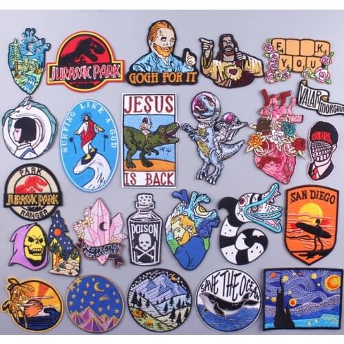 Jesus Christ Patch Dinosaur Embroidered Patches For Clothes DIY Iron On Patches For Clothing Van Gogh Iron Patch Jacket Sticker